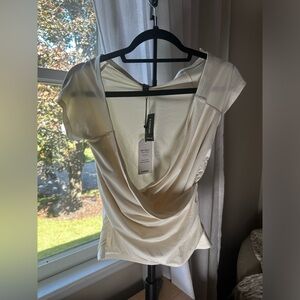 Express cross front cream body contour top with ruching Size M NWT
